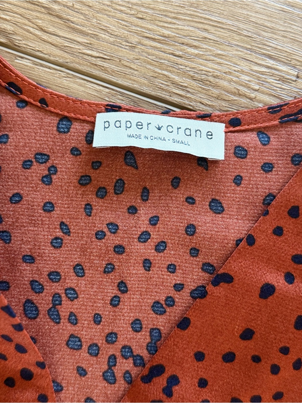 Paper Crane Rust Orange Top with Navy Dot Print
